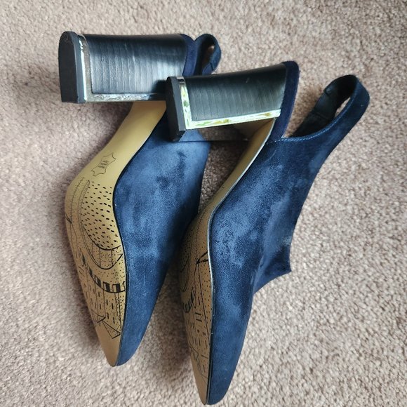 BELLA-VITA women's shoes Blue Leather/Suede Heels size 8W sling back. - Picture 10 of 11